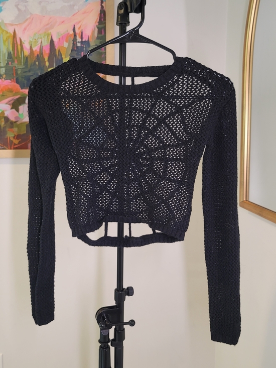 n/a Sweaters - Punk Spider Web Crochet Cropped Top Scoop Neck Sweater Black 2000s